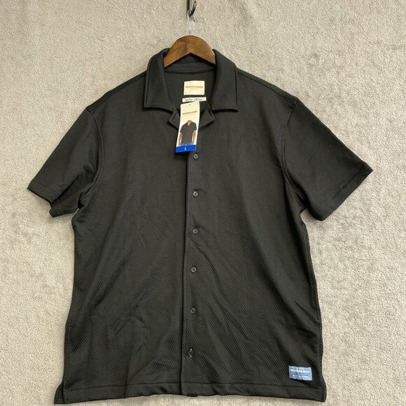 NEW Scotch & Soda Men's L Black Short Sleeve Button-Up Shirt Textured - Picture 2 of 13